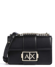 Carica l'immagine nel visualizzatore di Gallery, Armani Exchange Borsa nera piccola a spalla con logo metal argento