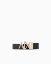Carica l'immagine nel visualizzatore di Gallery, Armani Exchange cintura donna double face nera/blu con fibbia logo oro