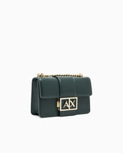 Carica l'immagine nel visualizzatore di Gallery, Armani Exchange Borsa verde bottiglia piccola a spalla con logo metal oro