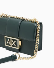 Carica l'immagine nel visualizzatore di Gallery, Armani Exchange Borsa verde bottiglia piccola a spalla con logo metal oro