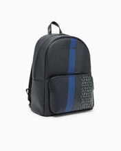 Carica l'immagine nel visualizzatore di Gallery, Armani Exchange zaino uomo nero e blu con monogramma e strisce