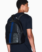 Carica l'immagine nel visualizzatore di Gallery, Armani Exchange zaino uomo nero e blu con monogramma e strisce