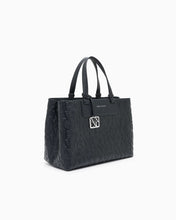Carica l'immagine nel visualizzatore di Gallery, Armani Exchange Shopping bag lucida con logo goffrato e charm