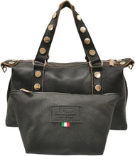 Carica l'immagine nel visualizzatore di Gallery, MBrc Borsa a Mano Donna Linea Coins in Pelle Nera con Pochette