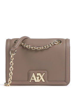 Armani Exchange borsa logo dorato martellata piccola tortora