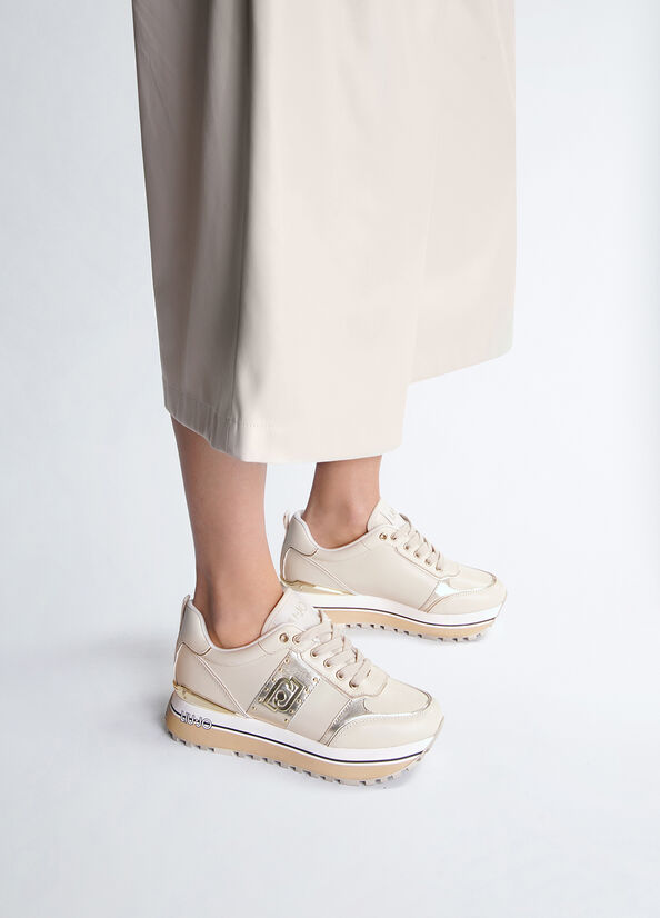 Liu Jo Sneakers beige platform in pelle