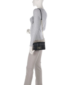 Armani Exchange Borsa nera piccola a spalla con logo metal argento