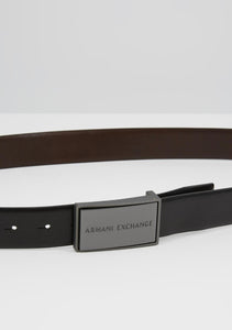 Armani Exchange cintura fibbia a cassetta nera e marrone