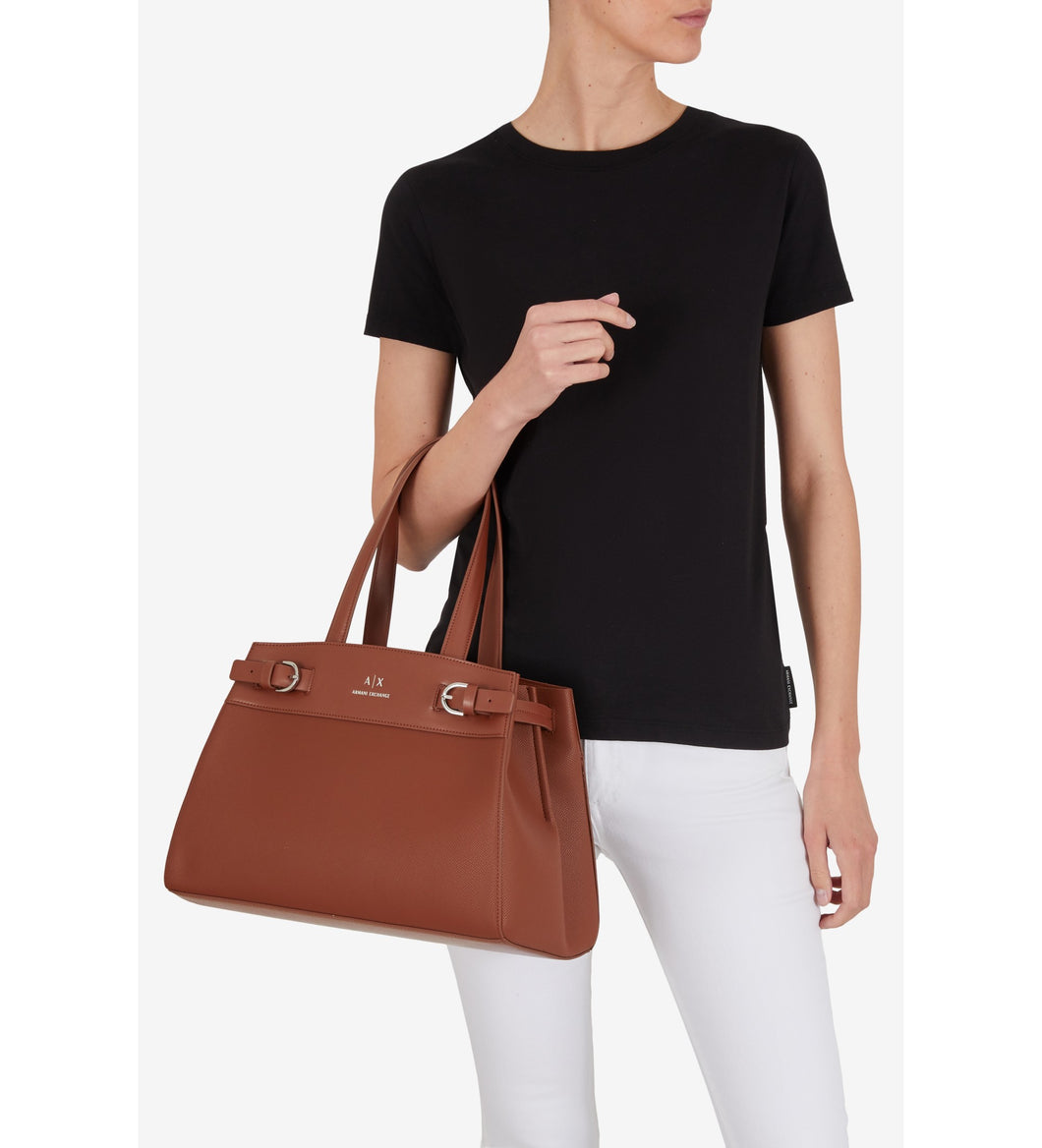 Armani Exchange Shopper con tracolla marrone