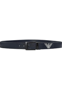 Emporio Armani Cintura reversibile in pelle blu saffiano martellata fibbia nera
