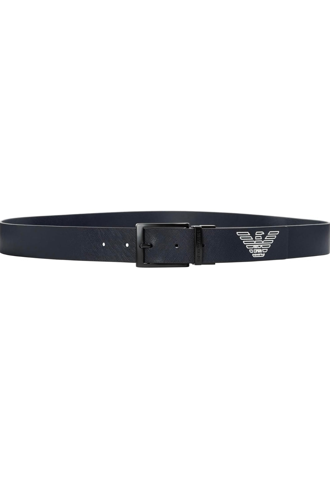 Emporio Armani Cintura reversibile in pelle blu saffiano martellata fibbia nera