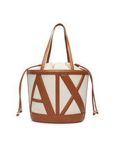 Carica l'immagine nel visualizzatore di Gallery, Armani Exchange borsa grande a secchiello beige e cuoio
