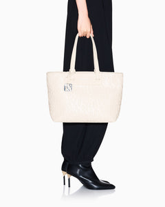 Armani Exchange shopper con chiusura a zip beige logo all-over