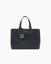 Carica l&#39;immagine nel visualizzatore di Gallery, Armani Exchange Shopper media nera a mano e tracolla logo all-over
