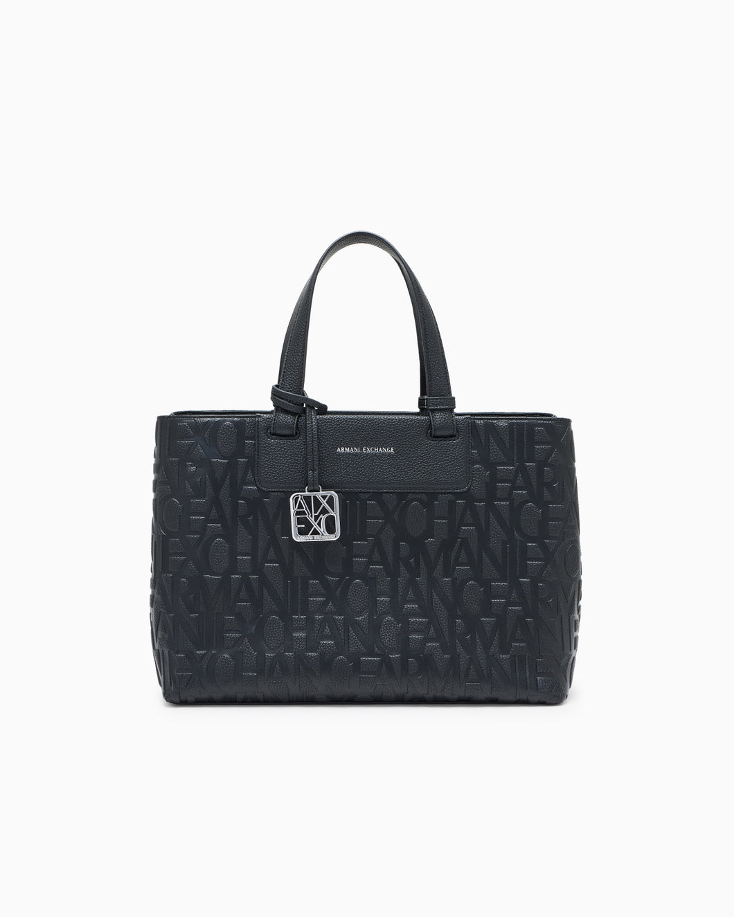 Armani Exchange Shopper media nera a mano e tracolla logo all-over