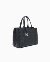 Carica l&#39;immagine nel visualizzatore di Gallery, Armani Exchange Shopper media nera a mano e tracolla logo all-over
