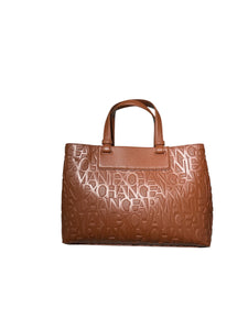 Armani Exchange Shopper media cuoio a mano e tracolla logo all-over