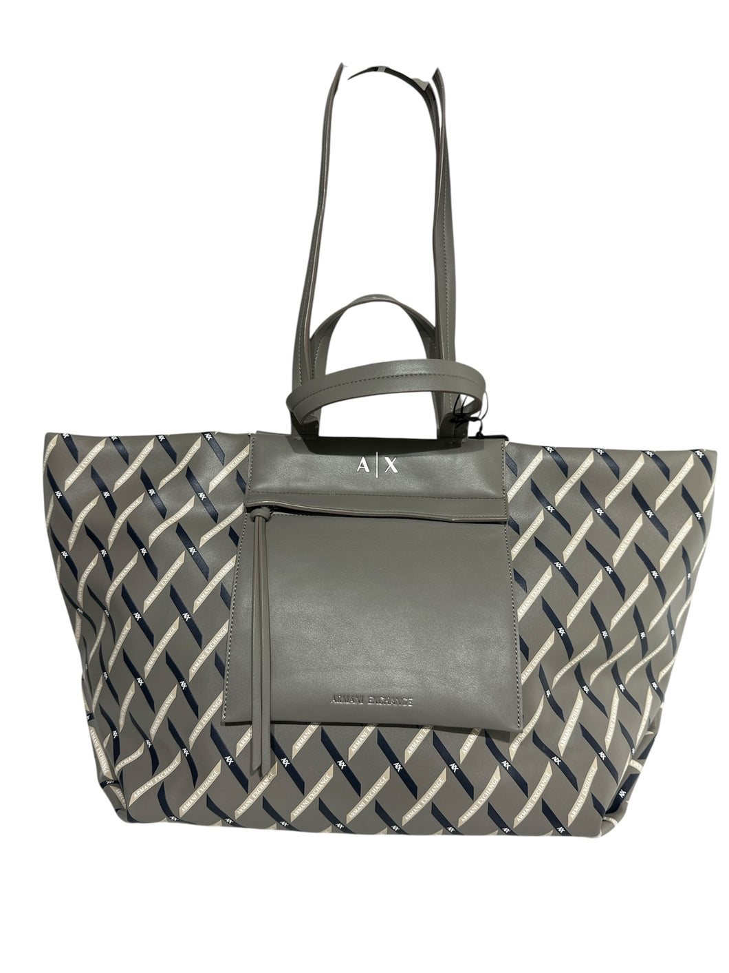 Armani Exchange Shopper grande logata tasca zip frontale verde militare/nera