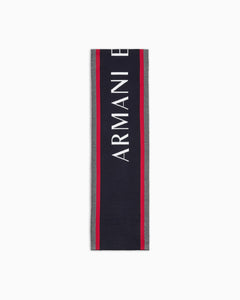 Armani Exchange Sciarpa uomo blu con bande a contrasto