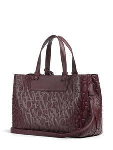 Armani Exchange Shopper media bordeaux a mano e tracolla logo all-over