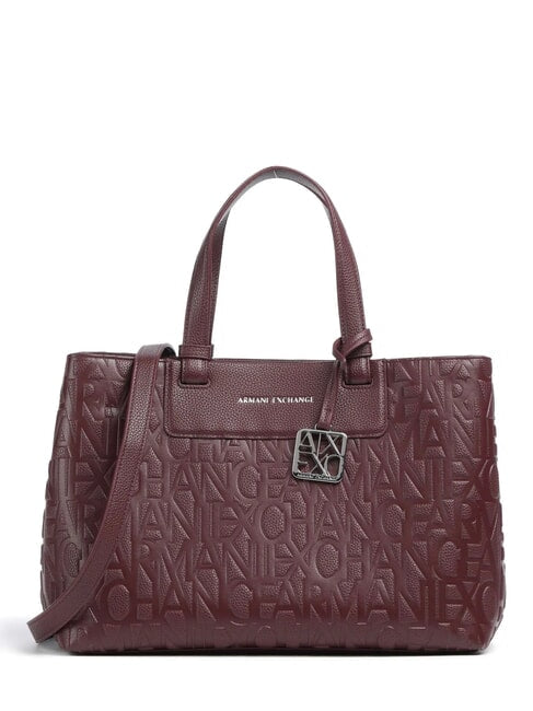 Armani Exchange Shopper media bordeaux a mano e tracolla logo all-over