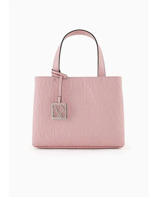 Armani Exchange Borsa Shopper con logo in rilievo rosa piccola