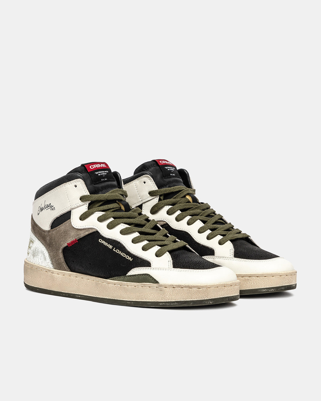 CRIME LONDON sneakers uomo Chelsea Mid con zip bianche/nere/verdi