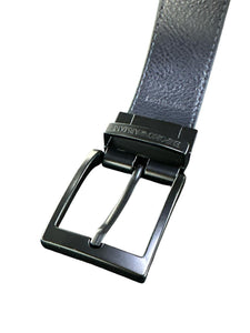Emporio Armani Cintura reversibile in pelle blu saffiano martellata cuciture fibbia nera