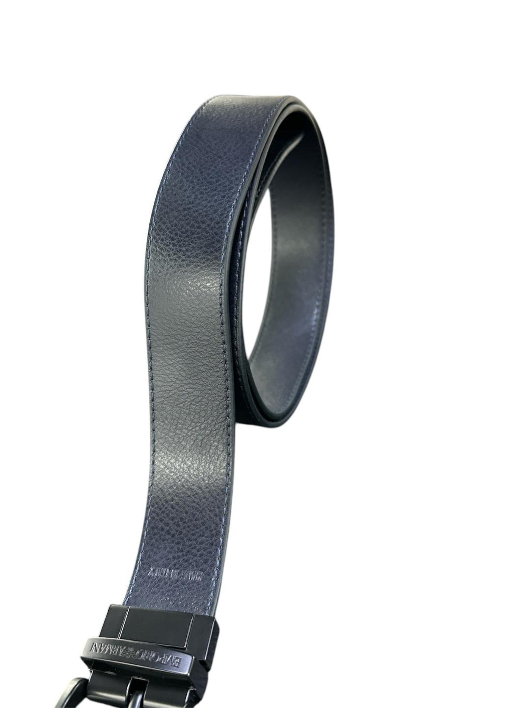 Emporio Armani Cintura reversibile in pelle blu saffiano martellata cuciture fibbia nera