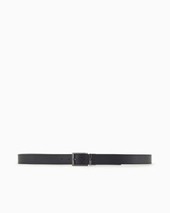 Emporio Armani Cintura reversibile pelle blu e nera saffiano martellata cuciture fibbia argento