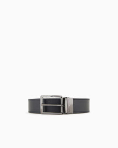 Emporio Armani Cintura reversibile pelle blu e nera saffiano martellata cuciture fibbia argento