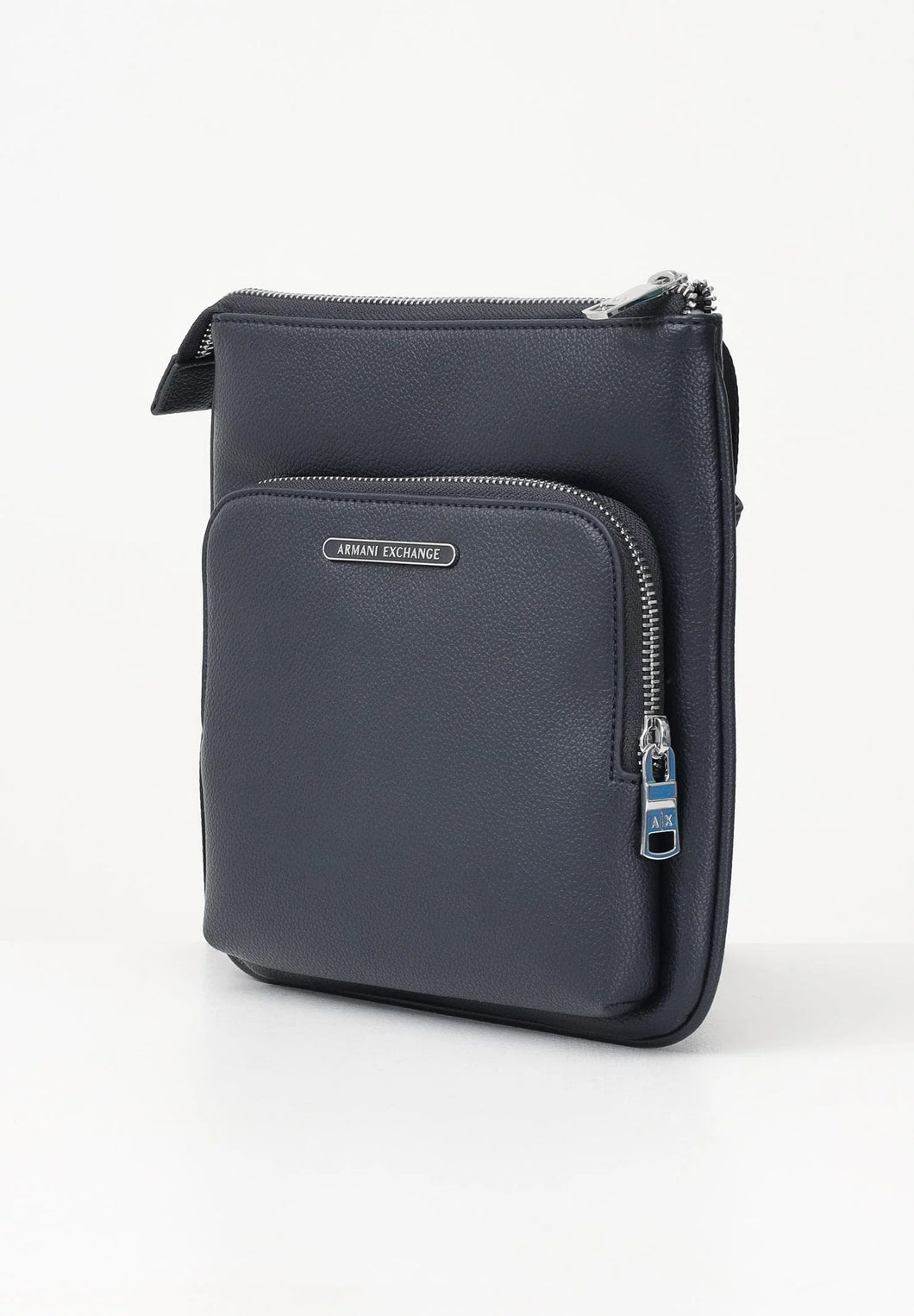Armani Exchange tracolla blu con tasca esterna zip