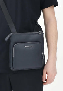Armani Exchange tracolla blu con tasca esterna zip