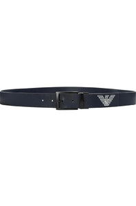 Emporio Armani Cintura reversibile in pelle blu saffiano martellata fibbia nera
