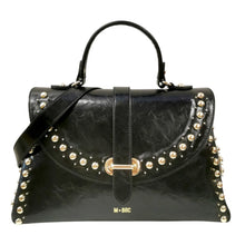 Carica l'immagine nel visualizzatore di Gallery, MBrc Borsa a Mano Donna in Pelle Nera Linea Rock con Borchie e Tracolla
