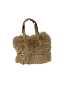 Massimo Braccialini borsa linea fur in pelliccia manico in pelle beige