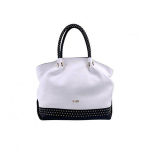 MBRC Borsa grande donna a mano linea chiodo bianca e nera con borchie C164