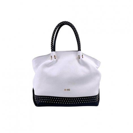 MBRC Borsa grande donna a mano linea chiodo bianca e nera con borchie C164