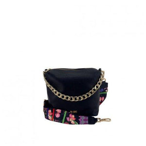 MBRC Borsa media in pelle nera con doppia tracolla C079