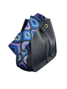 MBRC Borsa a secchiello donna blu scuro tracolla fantasia