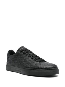 Emporio Armani sneakers in pelle nere con scritta all over