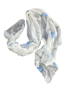 MBRC Foulard bianco con motivo fiori celesti in cotone