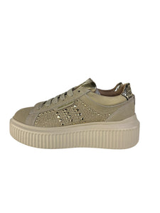 Janet&Janet sneakers donna platform beige in camoscio con strass