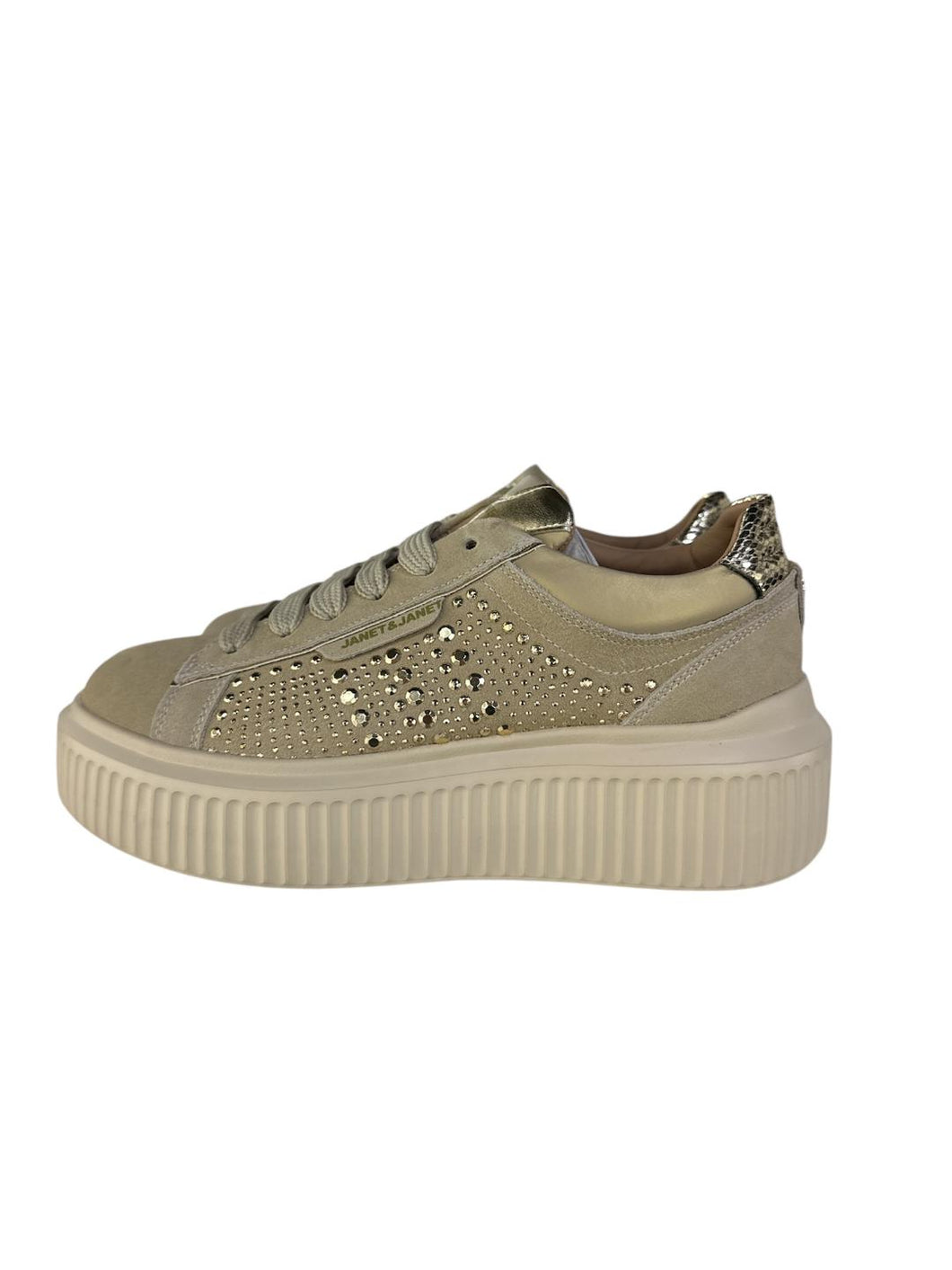 Janet&Janet sneakers donna platform beige in camoscio con strass