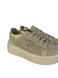 Janet&Janet sneakers donna platform beige in camoscio con strass