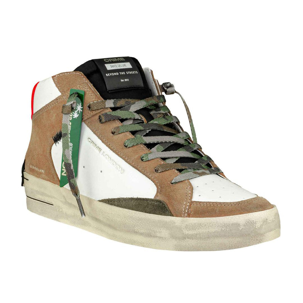 CRIME LONDON sneakers uomo sk8 deluxe mid burnt ashes bianche/beige