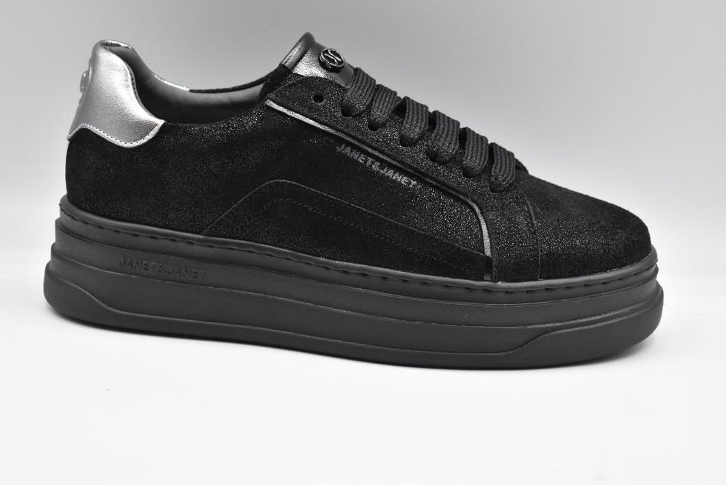 Janet&Janet sneakers donna platform nere con brillantini