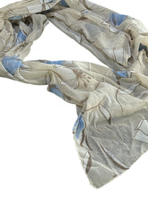 Carica l&#39;immagine nel visualizzatore di Gallery, MBRC Foulard beige con motivo fiori celesti in cotone
