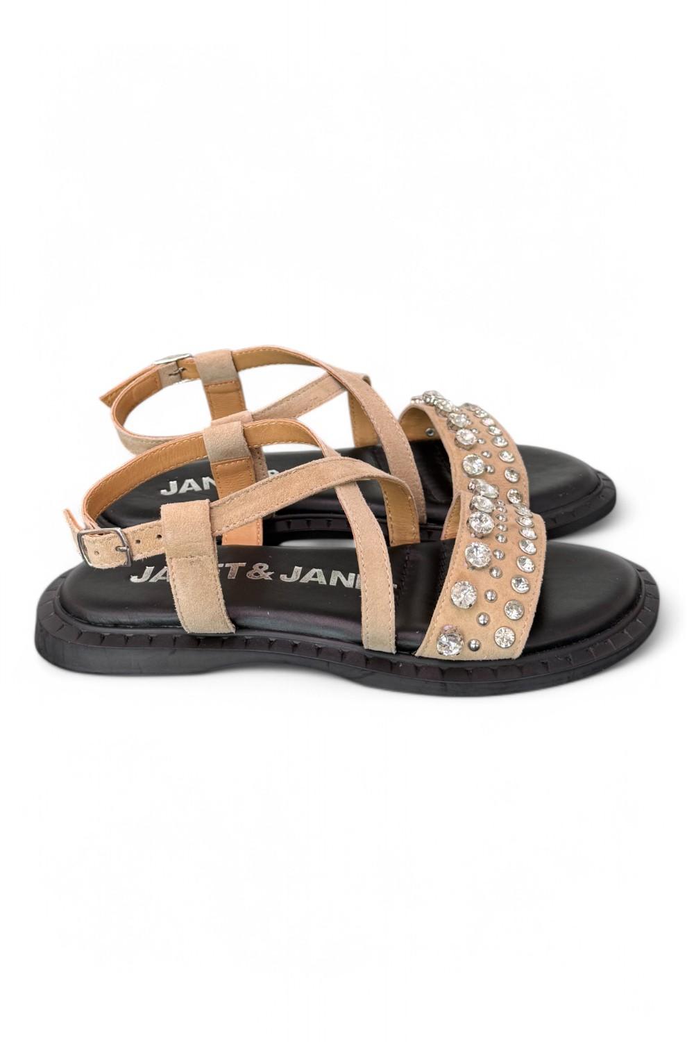 Janet&Janet sandali flat in pelle donna Beige fondo nero J144