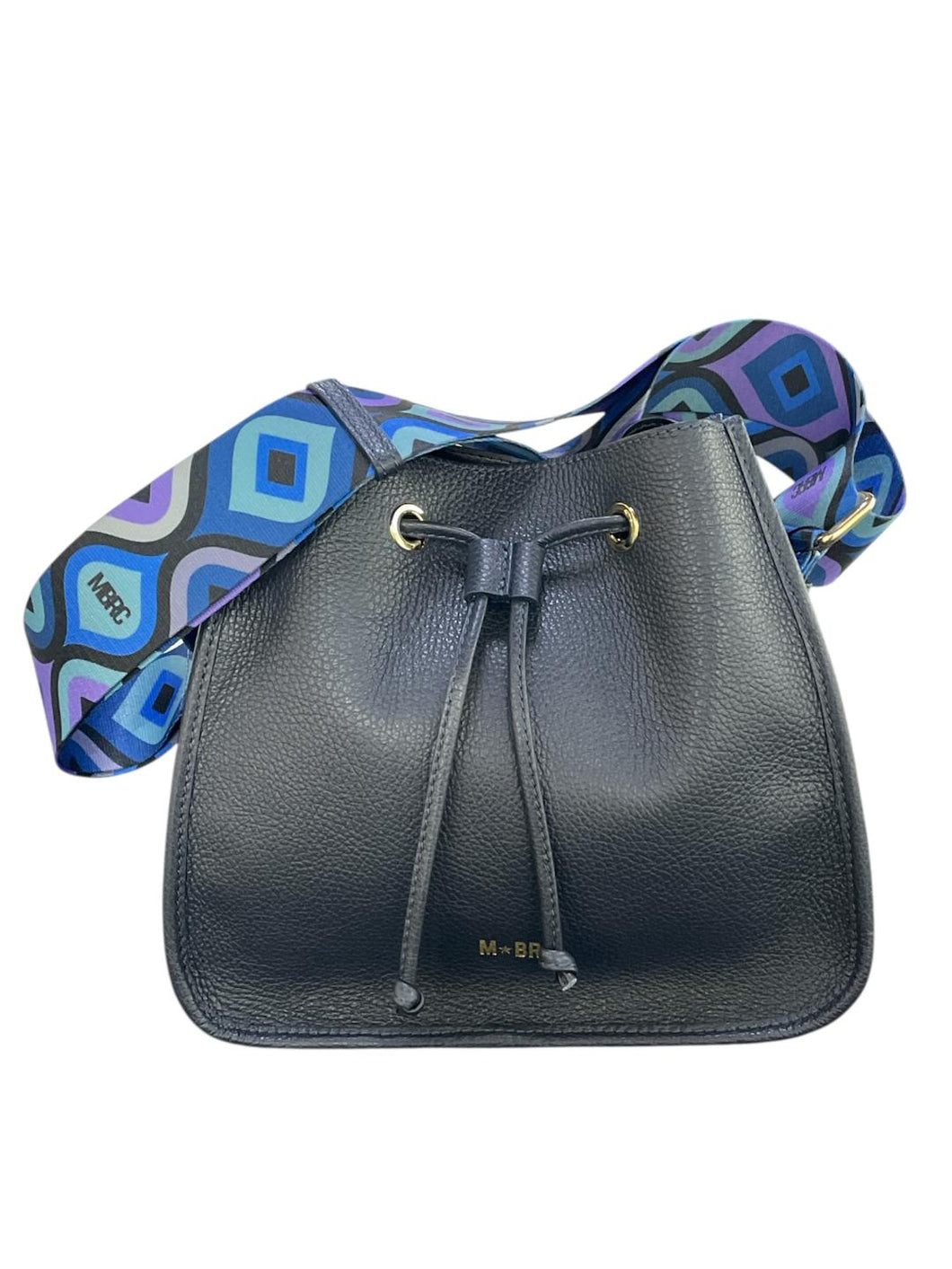 MBRC Borsa a secchiello donna blu scuro tracolla fantasia